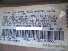 1998 TOYOTA COROLLA CE BEIGE 1.8L AT Z15123